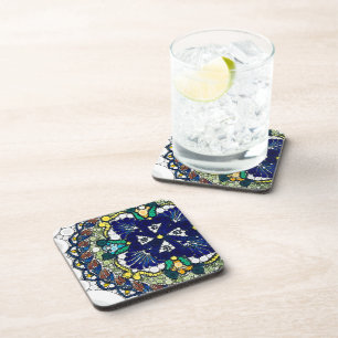 kleurrijke talavera aardewerk Mexicaans blauw foto Bier Onderzetter