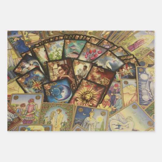 Kleurrijke Tarot Card Deck Spread Illustratie Inpakpapier Vel (Voorkant 3)