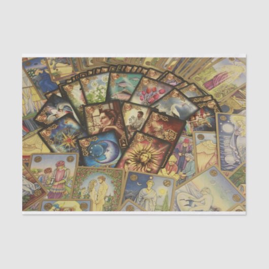 Kleurrijke Tarot Card Deck Spread Illustratie Tissuepapier (Voorkant)