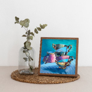 Kleurrijke tea cups olie schilder op canvas druk afdruk
