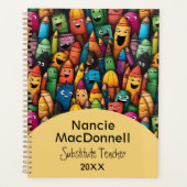 Kleurrijke Teacher Cartoon Pen Pattern Planner (Voorkant)