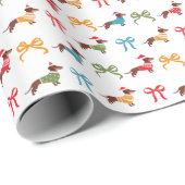 Kleurrijke Teckels & Bogen Feestelijke Kerst Cadeaupapier (Rol Hoek)