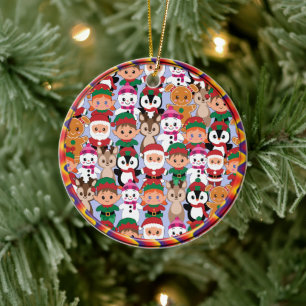 Kleurrijke Teddy Kerstmis met veel professionals Keramisch Ornament