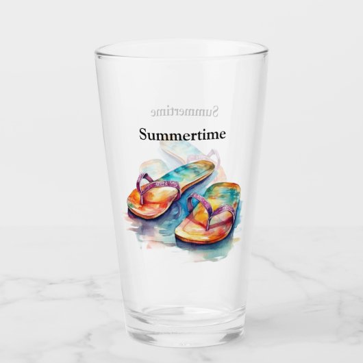 Kleurrijke teenslippers waterverf aanpasbaar glas (Voorkant)