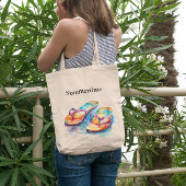 Kleurrijke teenslippers waterverf aanpasbaar tote bag