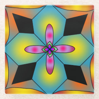 Kleurrijke tegelstijl mandala glazen onderzetter