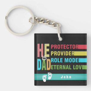 Kleurrijke tekst Hij is PA, Vaderdag Gift Sleutelhanger