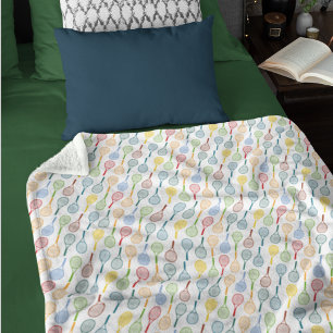 Kleurrijke Tennis Rackets gestempeld allover wit Fleece Deken