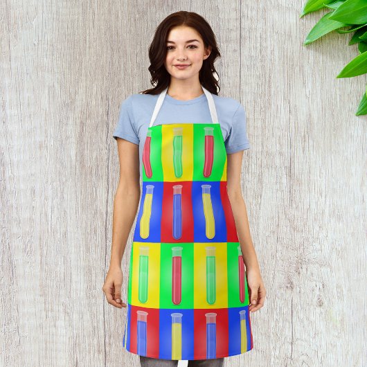 Kleurrijke testbuizen schort