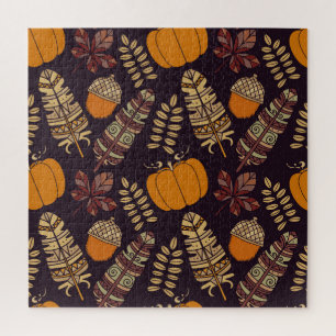 Kleurrijke Thanksgiving Dag, herfstpatroon. Legpuzzel