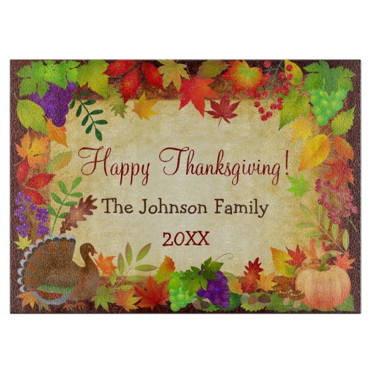 Kleurrijke Thanksgiving Harvest Snijplank (Voorkant)