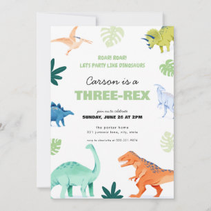 Kleurrijke Three-Rex dinosaurus verjaardagsuitnodi Kaart