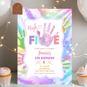 Kleurrijke Tie Dye High Five verjaardagsfeestje Kaart
