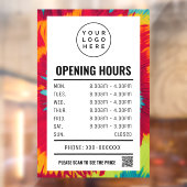Kleurrijke Tie Dye openingstijden met QR code Raamsticker (Vel 2)