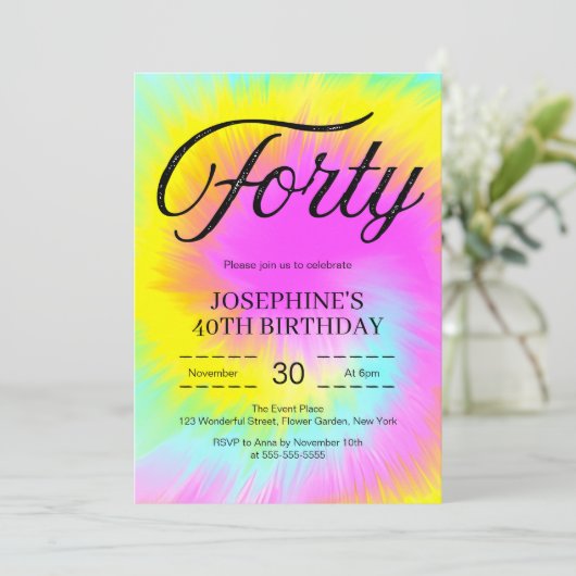 Kleurrijke Tie Dye Pastel Boho 40e verjaardag Kaart (Staand voorkant)