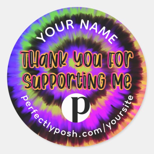 Kleurrijke Tie Dye Perfectly Posh label (Voorkant)