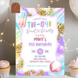 Kleurrijke Tie Dye Zwembad Feest Uitnodiging