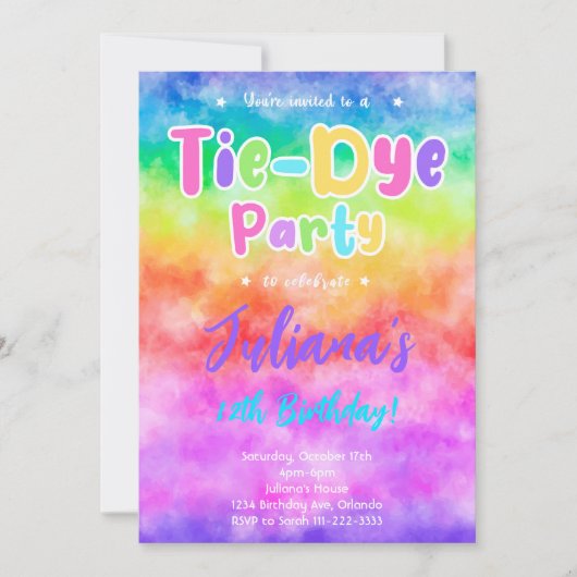 Kleurrijke Tiedye Verjaardagsfeestuitnodiging Kaart (Voorkant)