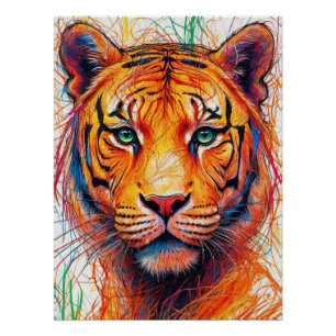 Kleurrijke Tiger Art Print, Abstracte Tiger Head Perfect Poster