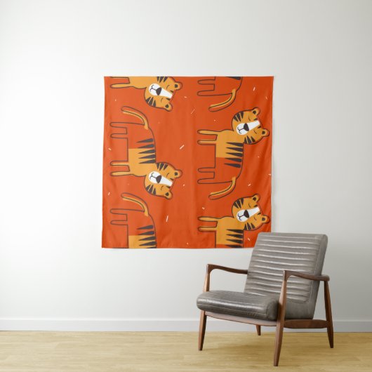 Kleurrijke Tigers Hand getrokken Decor Wandkleed (In Situ (horizontaal))