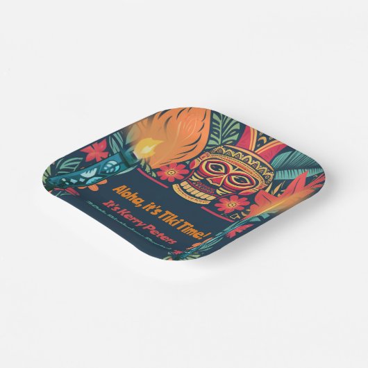 Kleurrijke Tiki Luau Skull Achtertuin Verjaardagsf Papieren Bordje (Gebogen)