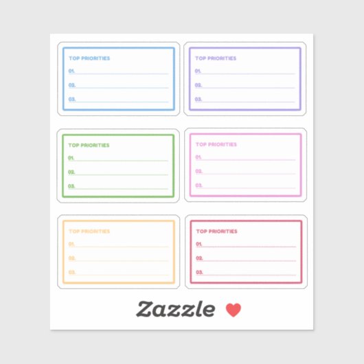 Kleurrijke Top Prioriteiten Dagelijkse Planner Sticker (Vel)