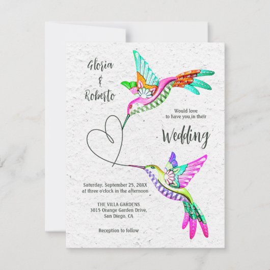 Kleurrijke Tortelduifjes & Hart Mexicaanse bruilof Kaart (Voorkant)