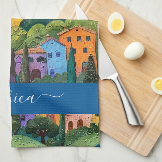 Kleurrijke Toscaanse patroon scriptnaam Theedoek (Quarter Fold)