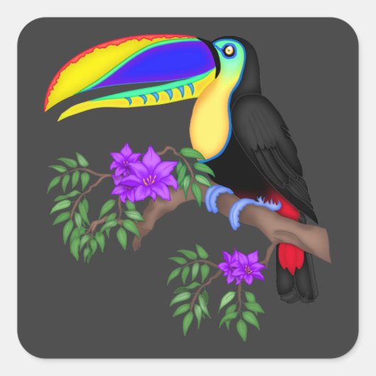 Kleurrijke Toucan met Flowers Square Sticker (Voorkant)