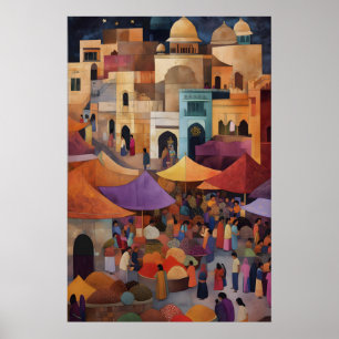Kleurrijke traditionele Indiase marktplaatschilder Poster