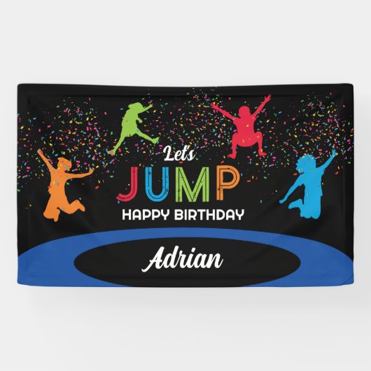 Kleurrijke Trampoline Park Jump Kids Verjaardagsfe Spandoek (Horizontaal)