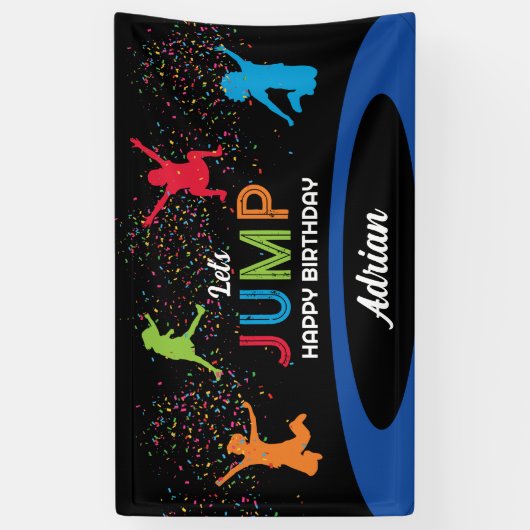 Kleurrijke Trampoline Park Jump Kids Verjaardagsfe Spandoek (Verticaal)