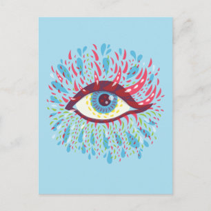 Kleurrijke tranen dragen een blauwe Psychedelische Briefkaart