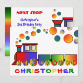 Kleurrijke trein gepersonaliseerde verjaardagsfees kaart (Voorkant / Achterkant)