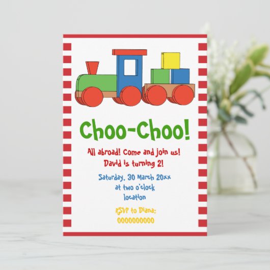 Kleurrijke trein kinderen verjaardag, rode witte r kaart (Staand voorkant)