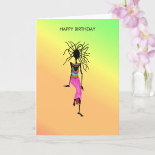 Kleurrijke, trendy Warrior vrouw Happy Birthday Kaart