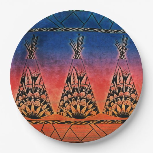 Kleurrijke Tribal Teepees Art Boho Design Papieren Bordje (Voorkant)