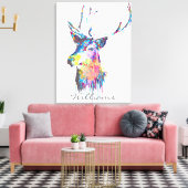 kleurrijke trillende waterverven splatters hert ko canvas afdruk (Insitu (Woonkamer))