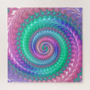 Kleurrijke Trippy Funky Jewel Tone Spiral Fractal Legpuzzel