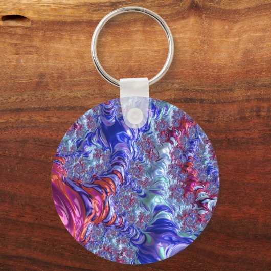 Kleurrijke Trippy Groovy Digitale Abstracte Fracta Sleutelhanger (Voorkant)