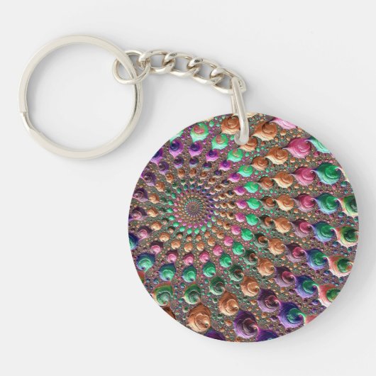 Kleurrijke Trippy Groovy Levendige Spiraalvormige Sleutelhanger (Voorkant)