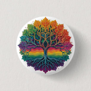 Kleurrijke trippy regenboogboom ronde button 3,2 cm