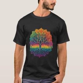 Kleurrijke trippy regenboogboom t-shirt