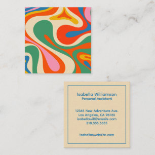 Kleurrijke Trippy Retro Mod Swirl Vierkante Visitekaartje