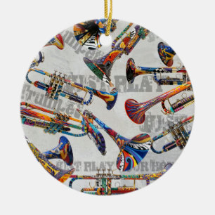 Kleurrijke Trompet Ornament, Trompet Xmas Juleez Keramisch Ornament