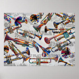 Kleurrijke Trompet Poster Art door Juleez, Trompet