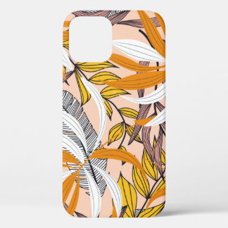 Kleurrijke tropische bladeren, beige achtergrondpa iPhone 12 hoesje