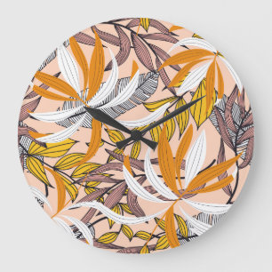 Kleurrijke tropische bladeren, beige achtergrondpa grote klok