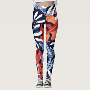 Kleurrijke tropische bladeren blauwe achtergrond leggings