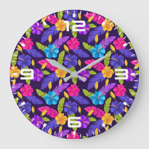 Kleurrijke tropische bladeren Bloemen Patroon-4545 Grote Klok